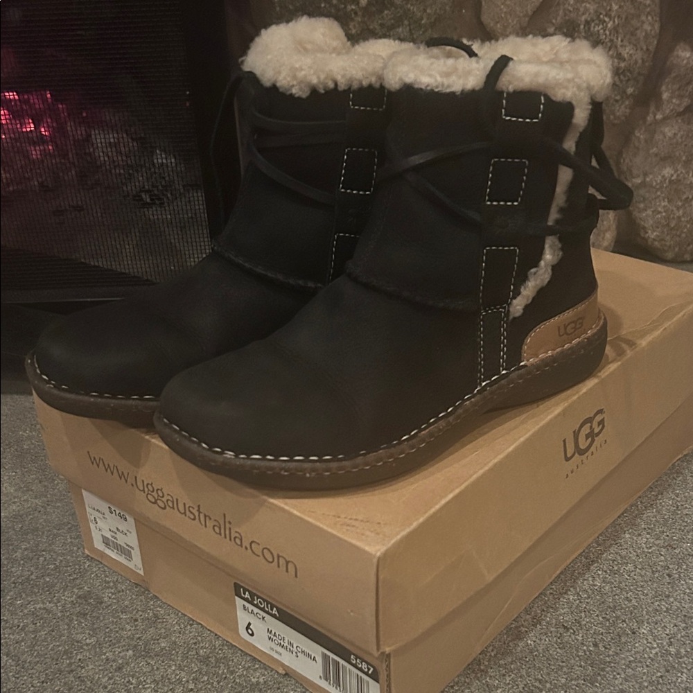 UGG Black and Cream Shearling Boots
